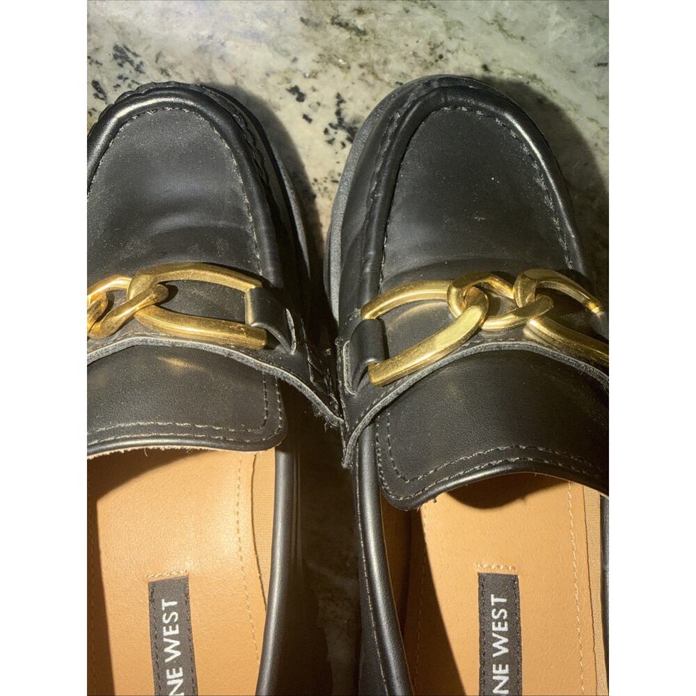 Nine West Black Loafers Women’s Size 6 With Gold Rope Chain Detail (SRE) - Picture 4 of 5
